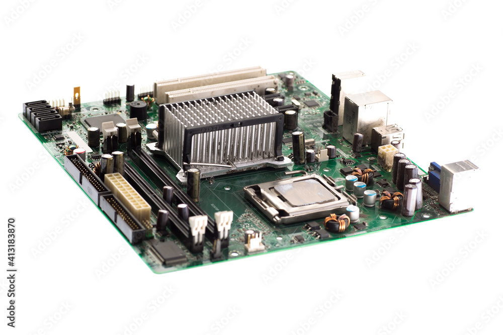 computer motherboard on white background computer motherboard on white background