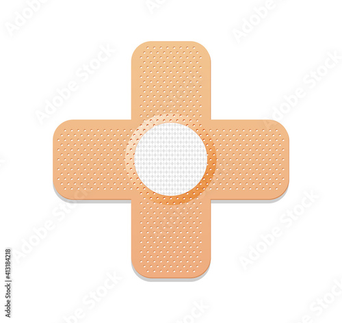 Medical plaster. Adhesive bandage or sticking plaster. Medical band aids protection patch for first aid. Protection and care. Vector cartoon plaster on white background