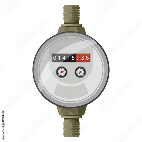Meter counter. Water power measurement. Water meter to record consumption. Isolated vector cartoon icon on white background
