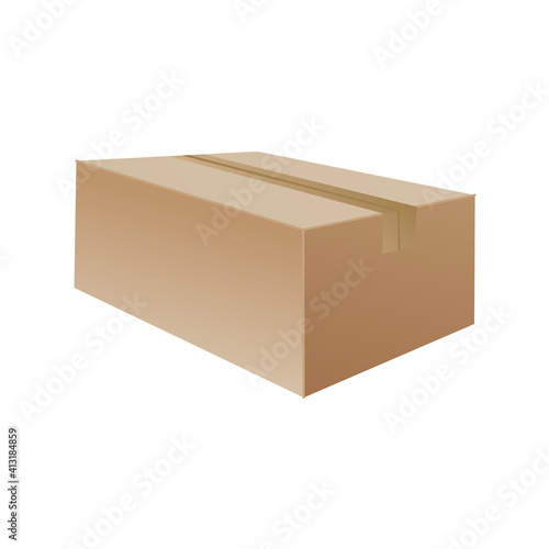 Box. Cardboard box mockup. Mail container. Brown recycling cardboard delivery box or postal parcel packaging, realistic vector illustration isolated on white background