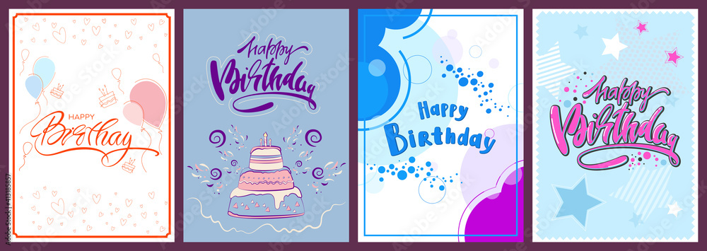 Collection of Happy Birthday cards. Beautiful holiday cards.