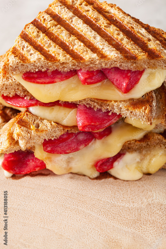 grilled salami and cheese sandwich
