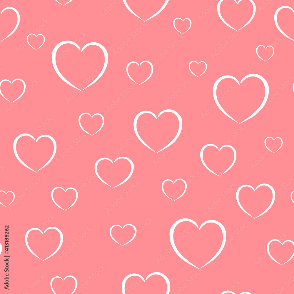 seamless pink pattern with white hearts