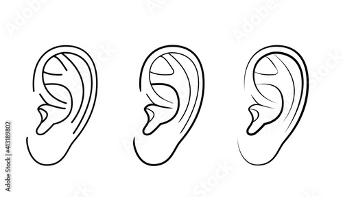 Human left ear set, simple linear drawing, vector illustration