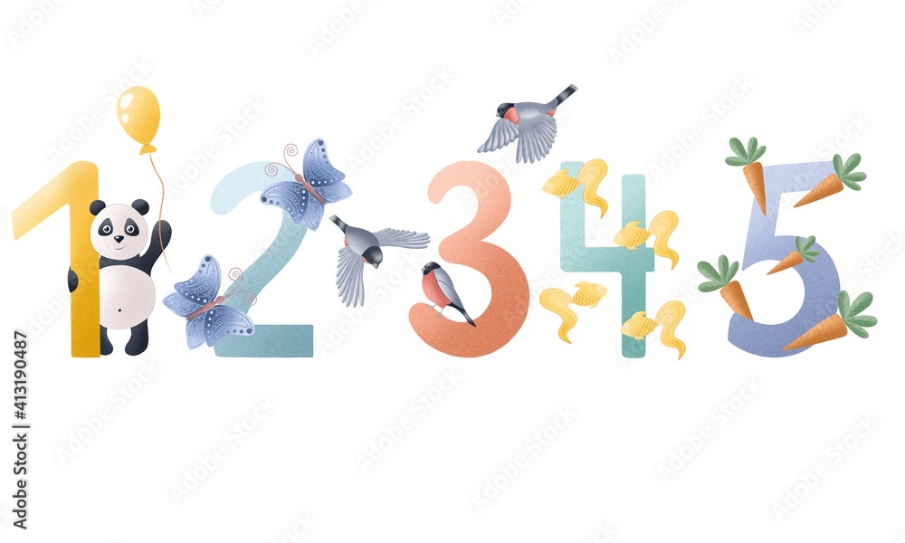 Cute numbers on a white background. For teaching children to count, for the holidays. one two three four five. Cute numbers on a white background. For teaching children to count, for the holidays. one two three four five.