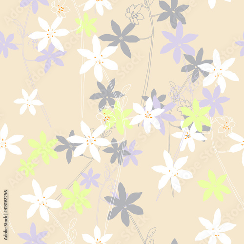 Floral gentle seamless vector pattern with flowers. Can be used for wallpaper, textile, fabric, bed linen, wrapping paper.
