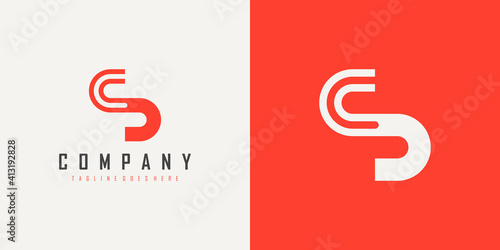 Abstract Initial Letter C and S Linked Logo. White and Red Geometric Line isolated on Double Background. Usable for Business and Branding Logos. Flat Vector Logo Design Template Element.