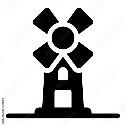 
Domestic windmill in solid style editable vector, aerogenerator
