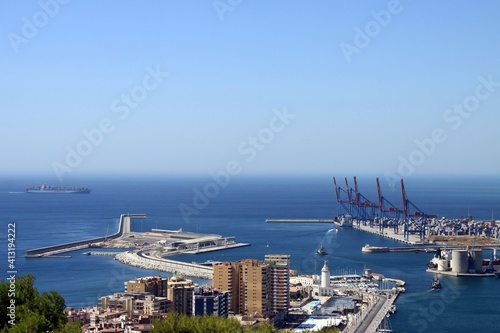 View of the seaport of Malaga in the Spanish region of Andalusia, a resort center on the Mediterranean coast