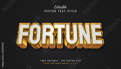 Bold Fortune Text Style in White and Gold with Textured and Embossed Effect