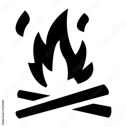 
Wood with flame denoting glyph icon of bonfire 
