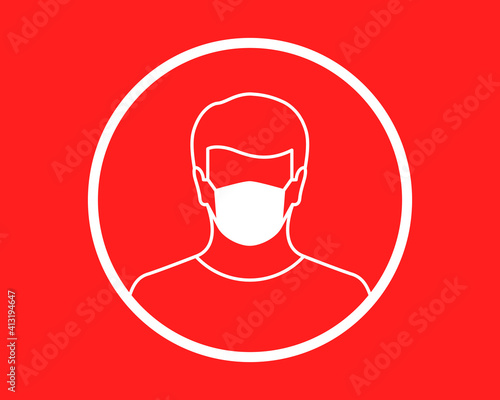 Face mask sign concept. Red color as warning symbol, mask being mandatory and obligatory. Vector illustration in line art and circle shape. 