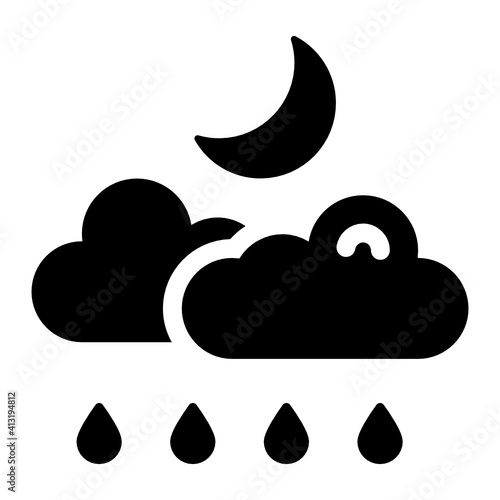 
Clouds with water denoting glyph style icon of rainy night 
