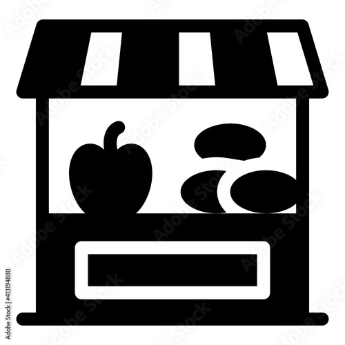 
Food stall glyph editable icon, roadside fruit kiosk 
