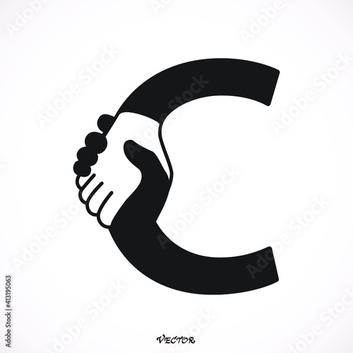 Hand Shake Incorporated in Letter C Concept.