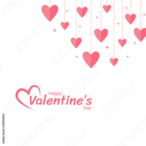 Background design for valentine's day with hanging love decorations. The pink pastel background. Sainte Valentine, mother's day, birthday greeting cards, invitation, celebration concept.