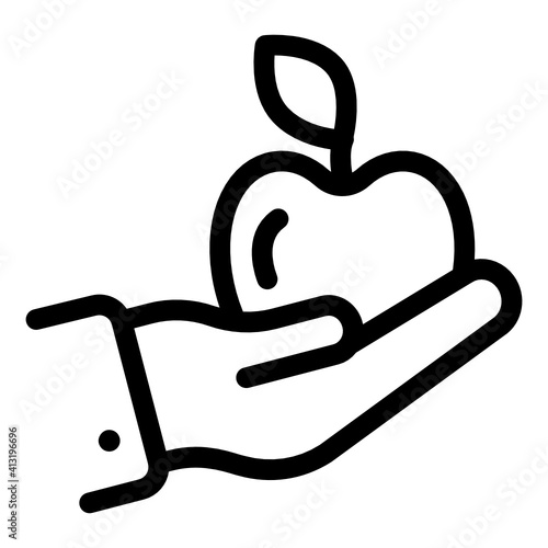 
Hand with fruit denoting glyph icon of apple care 
