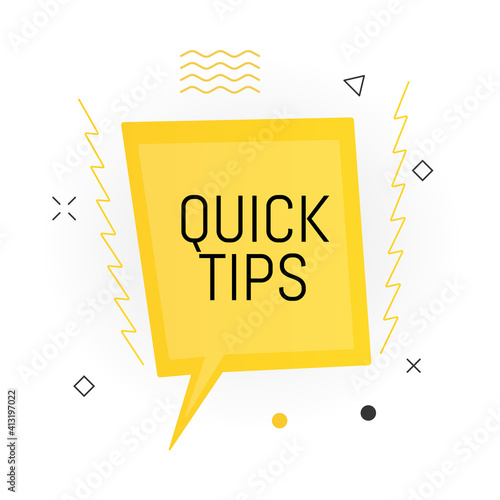 Interesting facts bubble symbol. Banner or sicker with phrase quick tips. Social media faq banner with speech bubble. Vector illustration on white background