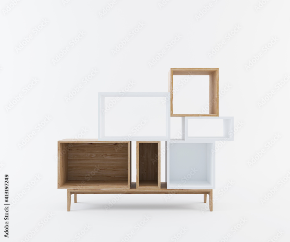 Empty Wooden Shelves Isolated on white Background with Clipping Path. 3d rendering Empty Wooden Shelves Isolated on white Background with Clipping Path. 3d rendering