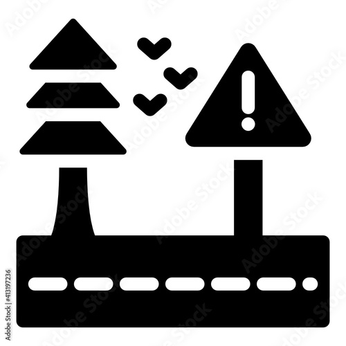 
Board at roadside denoting glyph icon of exclamation board 

