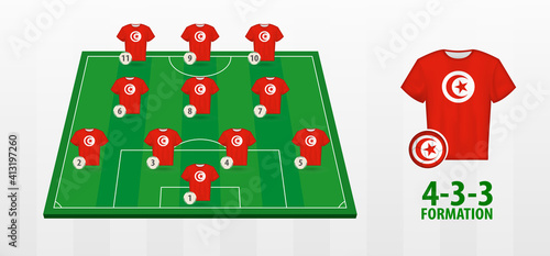 Tunisia National Football Team Formation on Football Field.