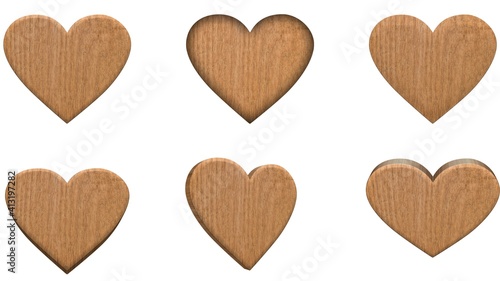 set of wooden heart shaped buttons hart six pattern type ply wood.