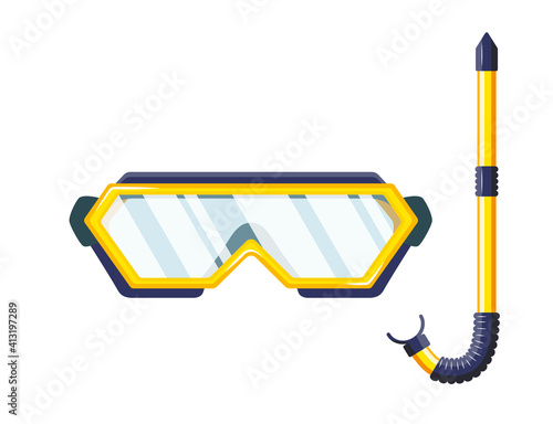 Snorkel mask for diving and swimming. Illustration of scuba diving, swimming masks with snorkel. Realistic diver equipment for summer holidays