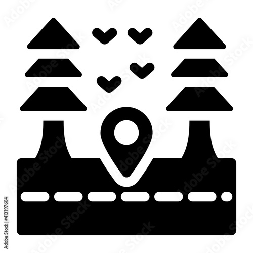 

Gps pin with trees denoting glyph icon of roadside destination 
