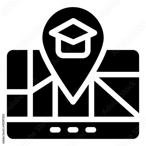 
Gps with mortarboard denoting glyph icon of college location 
