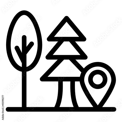 
Gps pin with tree denoting glyph icon of roadside location 
