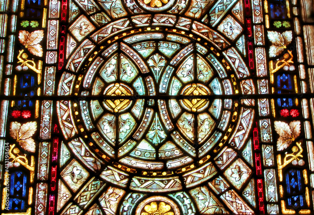 Stained glass window in a cathedral