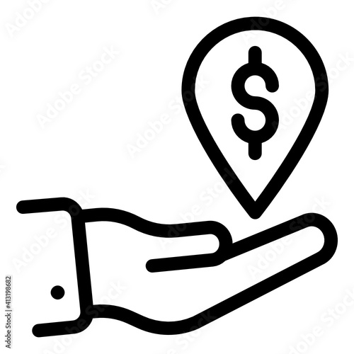 
Hand with dollar pin denoting glyph icon of payment location 
