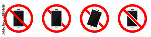 Stop phone sign. No phone. No smartphone signs set. Vector illustration.