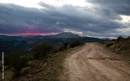 Mountain view with sunset from the road in Villoslada La Rioja Spain