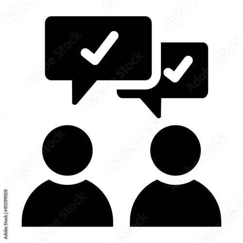 
Persons with tick denoting glyph icon of right conversation 
