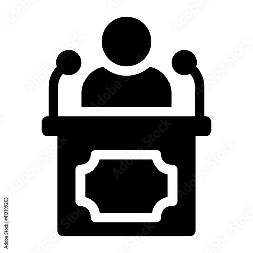 
Man with dias denoting glyph icon of speech 
