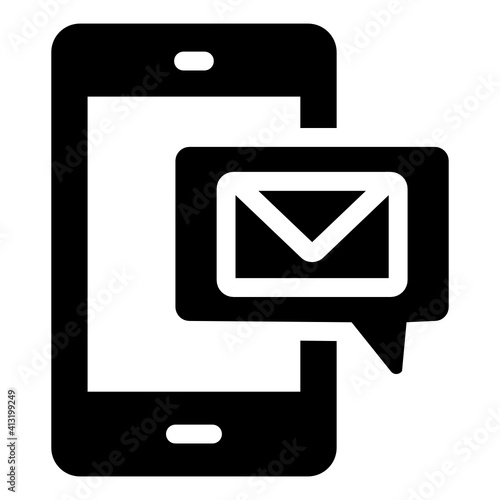 
Phone with message bubble denoting glyph icon of mobile mail 
