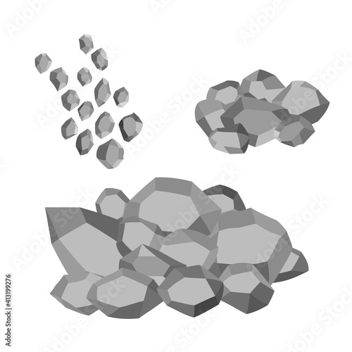 Cartoon stones. Rock stone isometric set. Granite grey boulders, natural building block shapes, wall stones. 3d flat isolated illustration. Vector collection.
