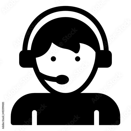 
Man with headphones denoting glyph icon of customer service 
