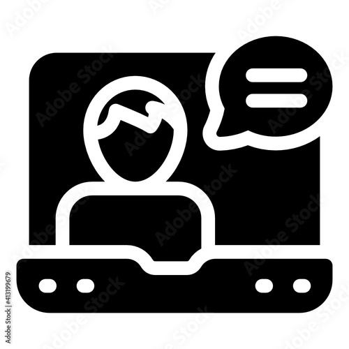 
Man inside laptop denoting glyph icon of online chat 
