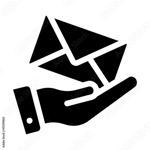 
Hand with envelope denoting glyph icon of mail service 
