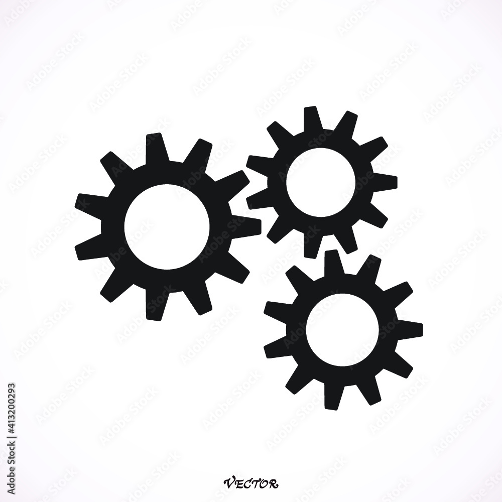 Three gear sign simple icon on background Three gear sign simple icon on background