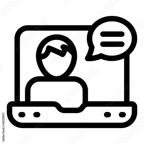 
Man inside laptop denoting glyph icon of online chat 
