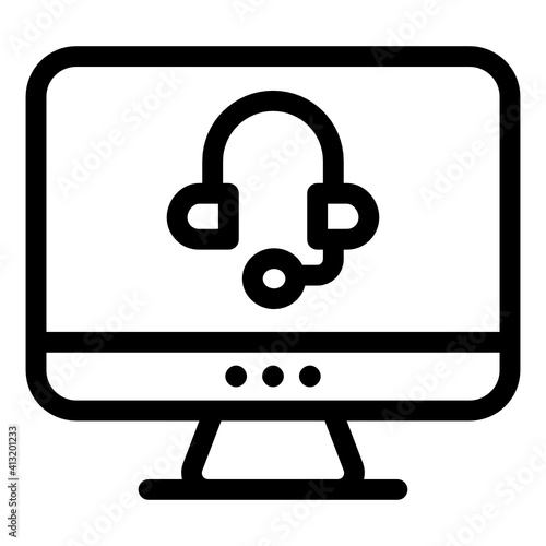 
Computer with headphones denoting glyph icon of online service

