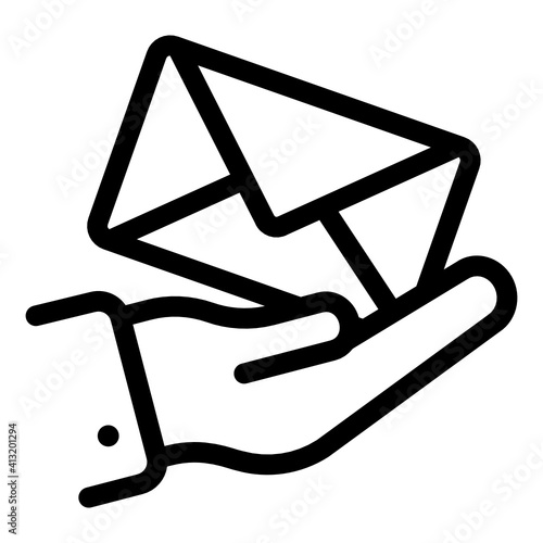 
Hand with envelope denoting glyph icon of mail service 
