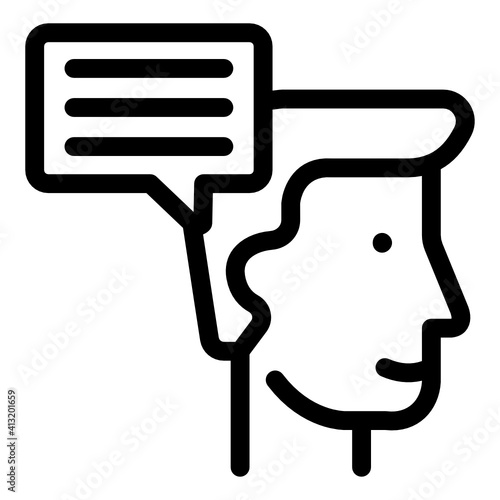 
Man with bubble denoting glyph style icon of user chat bubble 
