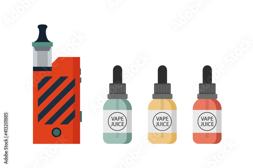 Electronic Cigarettes set. E-cigarette for vaping. Different design vape pens. Hipster equipment for smoking. Flat cartoon vector illustration.