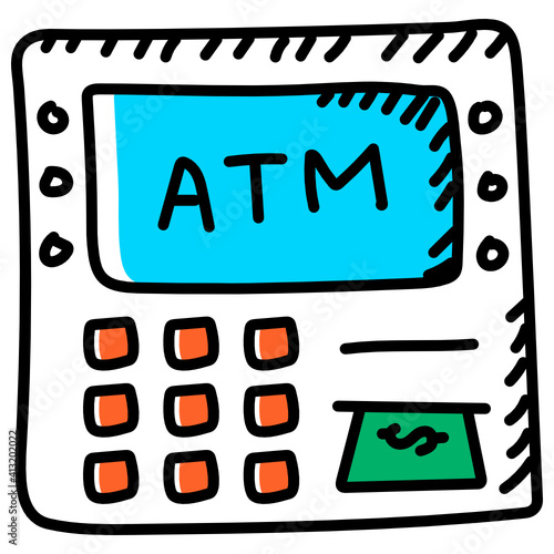 
Atm transaction hand drawn icon, editable vector 
