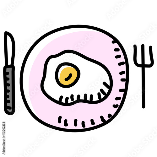 
Fried egg in doodle style icon, editable vector 
