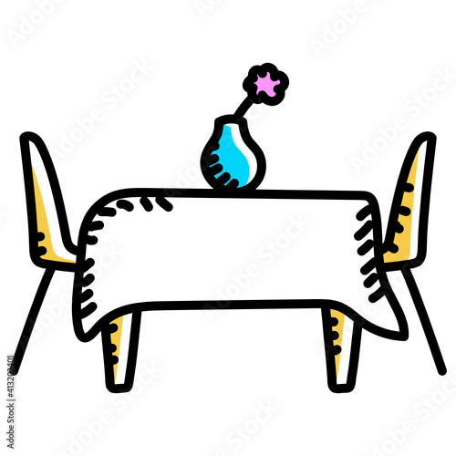 
Dinner table, doodle style icon of dine in 
